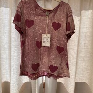 Magnolia Pearl Maroon Heart Print Tee